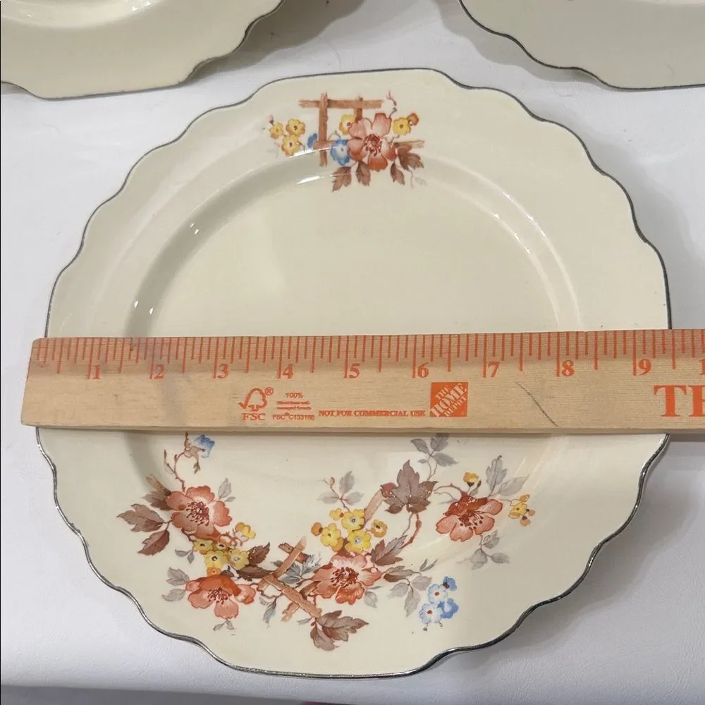 Lido WS George Canarytone Vintage Floral 9 1/2 Inch Dinner Plates Set 3 Made USA